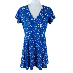 Draper James Blue White Floral‎ Fit And Flare Dress L Southern Feminine